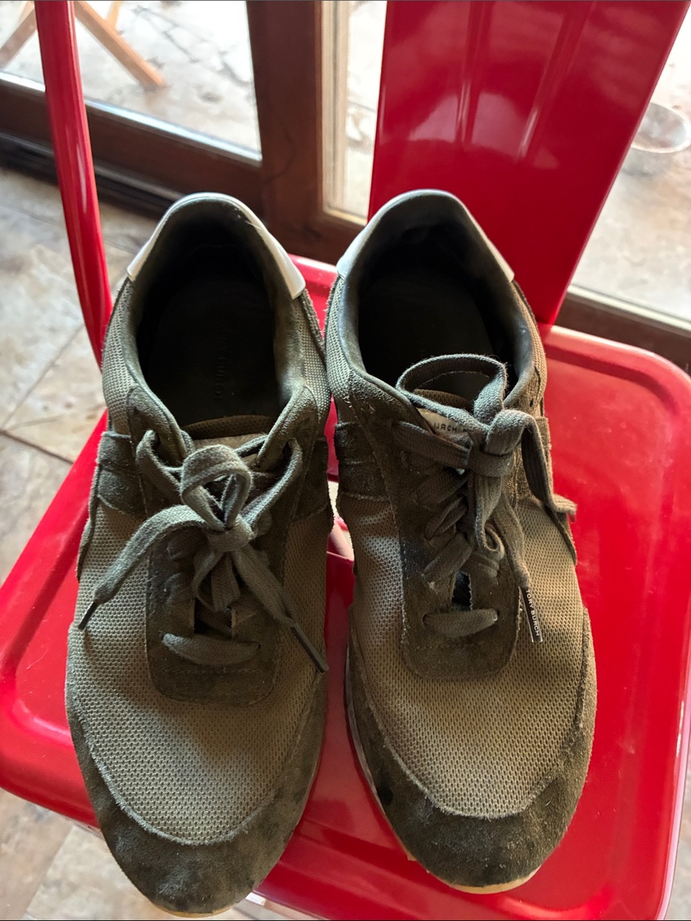 Tory Burch Men's Olive Green Suede & Mesh Sneakers